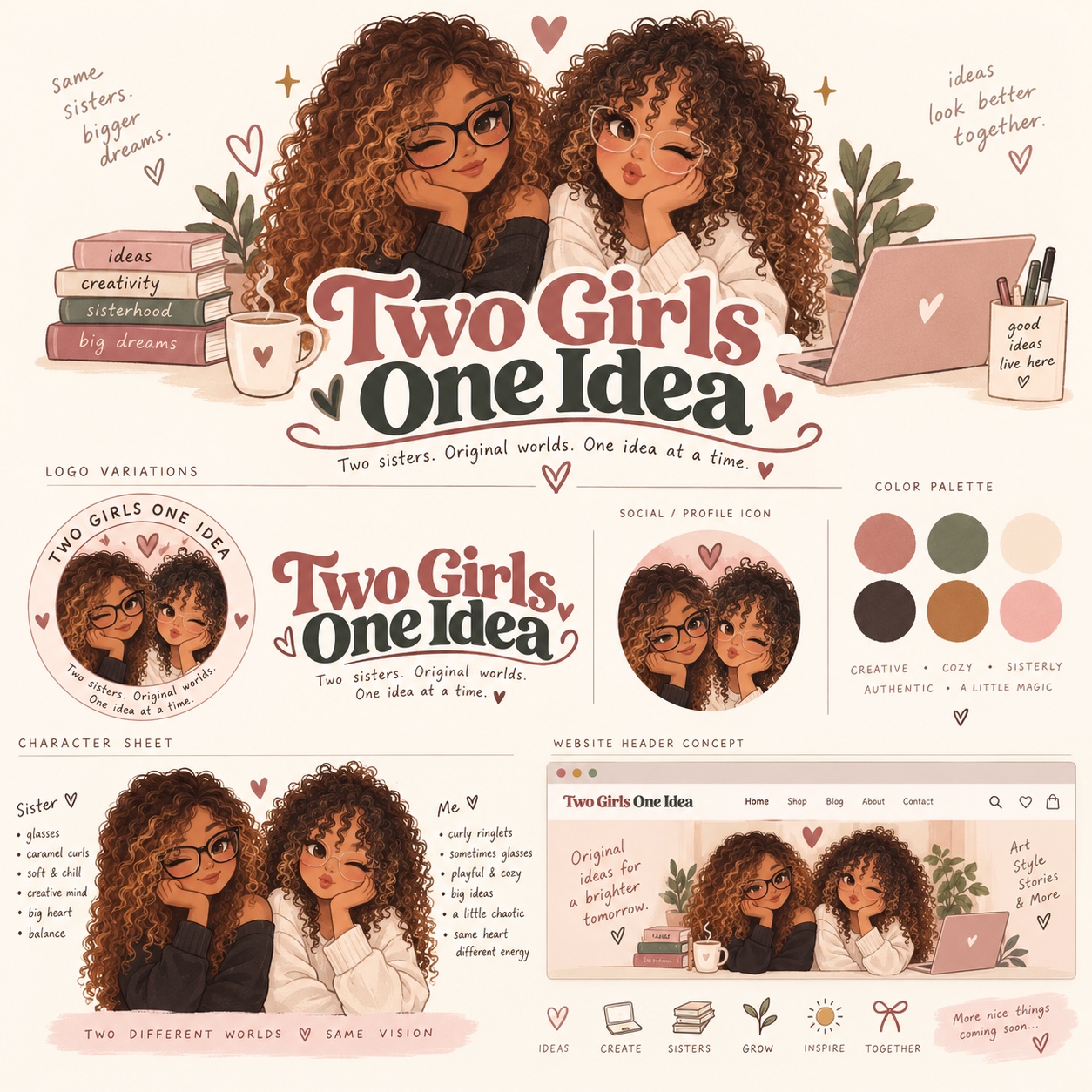 Two Girls One Idea illustrated brand system